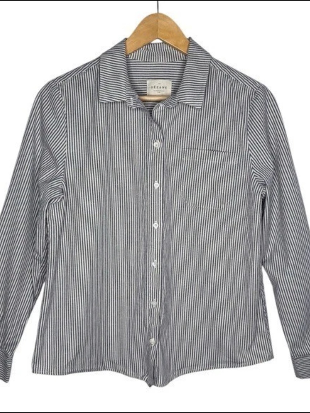 Sezane Blue White Stripe 100% Cotton Button Up Tomboy Top Shirt EUR 36 US 4